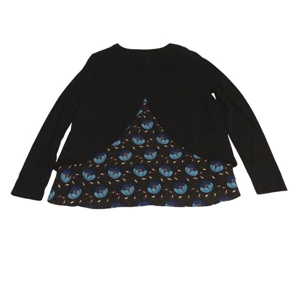 Ann Taylor Loft Women Blue Layered-Look Floral Long Sleeve Knit Top Size L - Picture 2 of 12